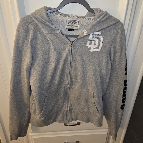PINK MLB SD Padre Baseball Victoria's Secret Womans Heather Gray Pullover - Picture 1 of 9